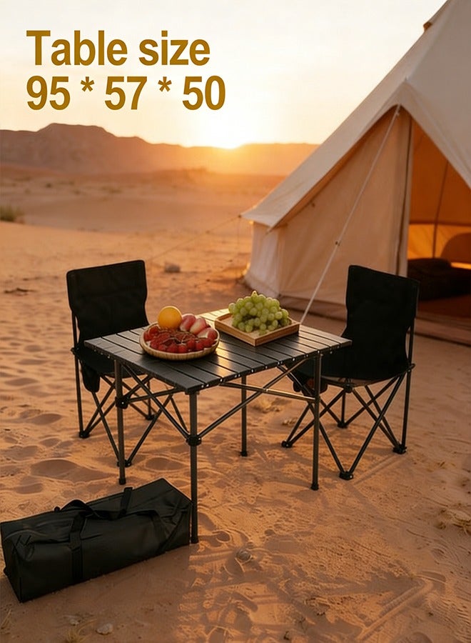 Beauenty 3-Piece Camping Set | Portable Camping Table with 2 Chairs, Folding Table with Carrying Bag 95×57×50cm and 2 Folding Chairs with Metal Frame  for Picnics, Travel, Beach, BBQ Black - Image 1